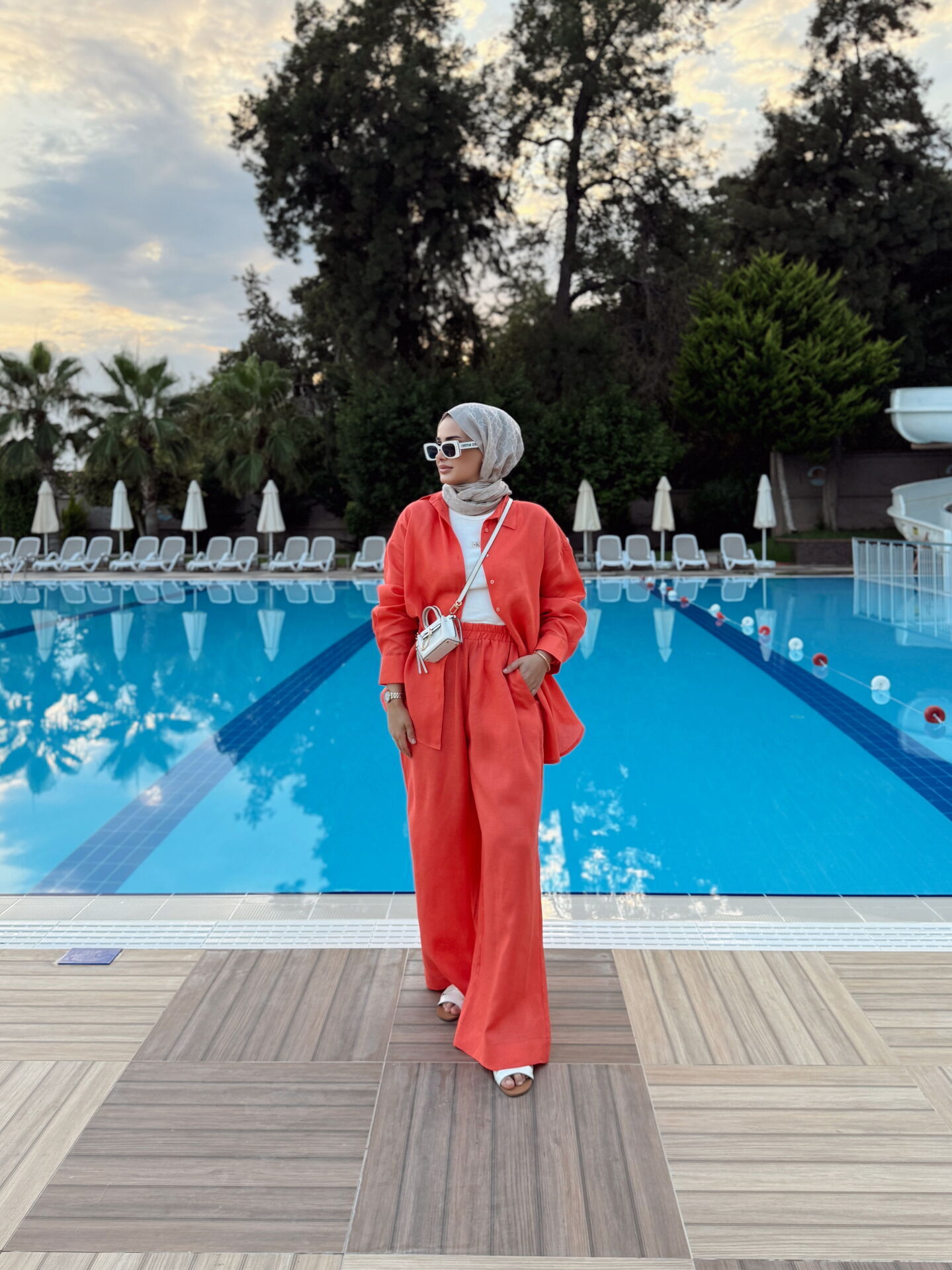 Oversize Keten Takım Nar Çiçeği