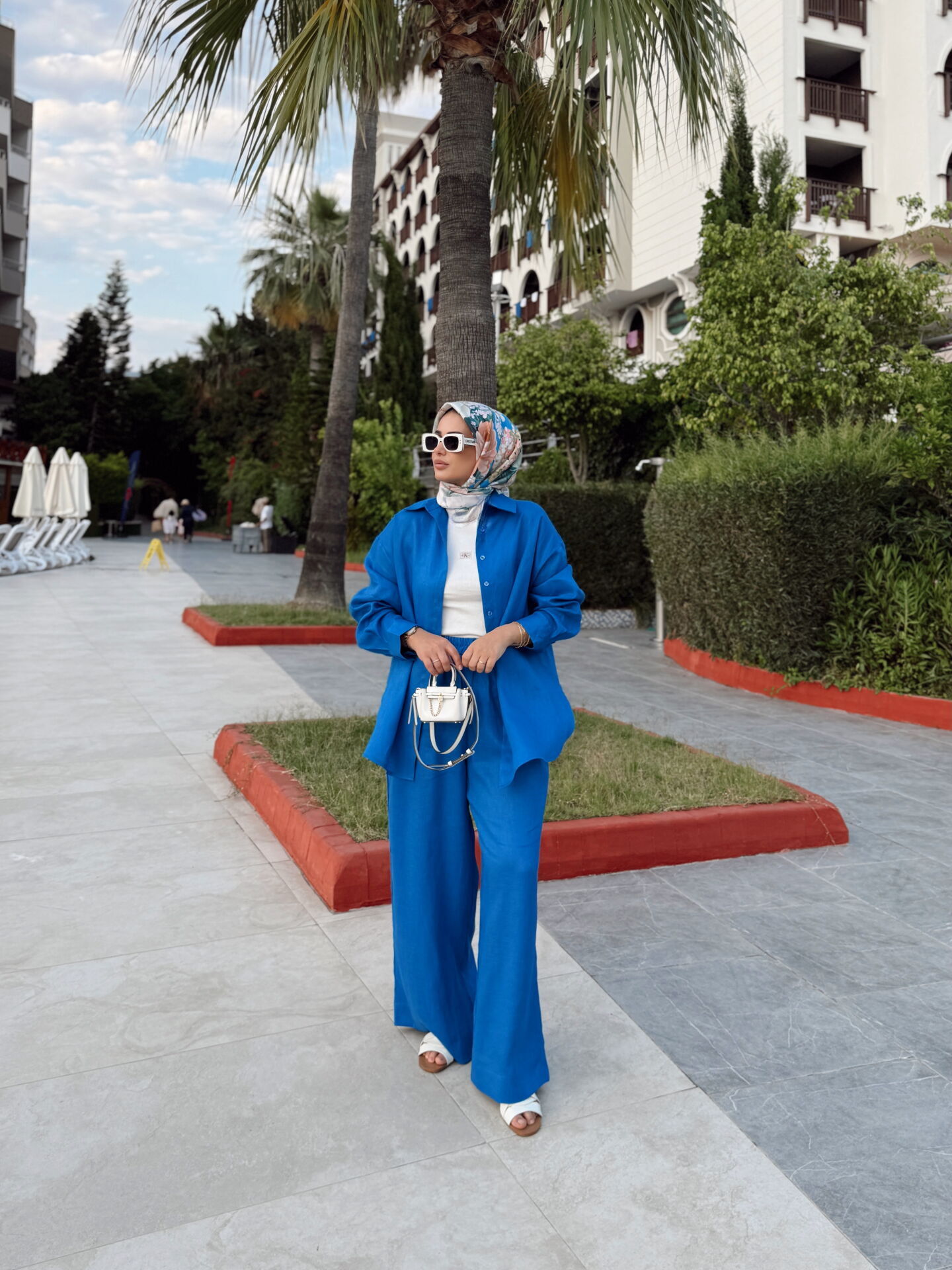 Oversize Keten Takım Mavi