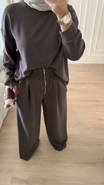 Fermuarlı Muadil Takım Kahverengi