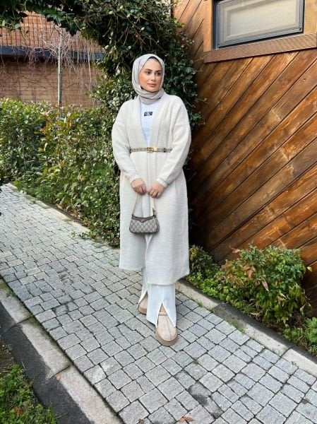 Şal Yaka Hırka Bej