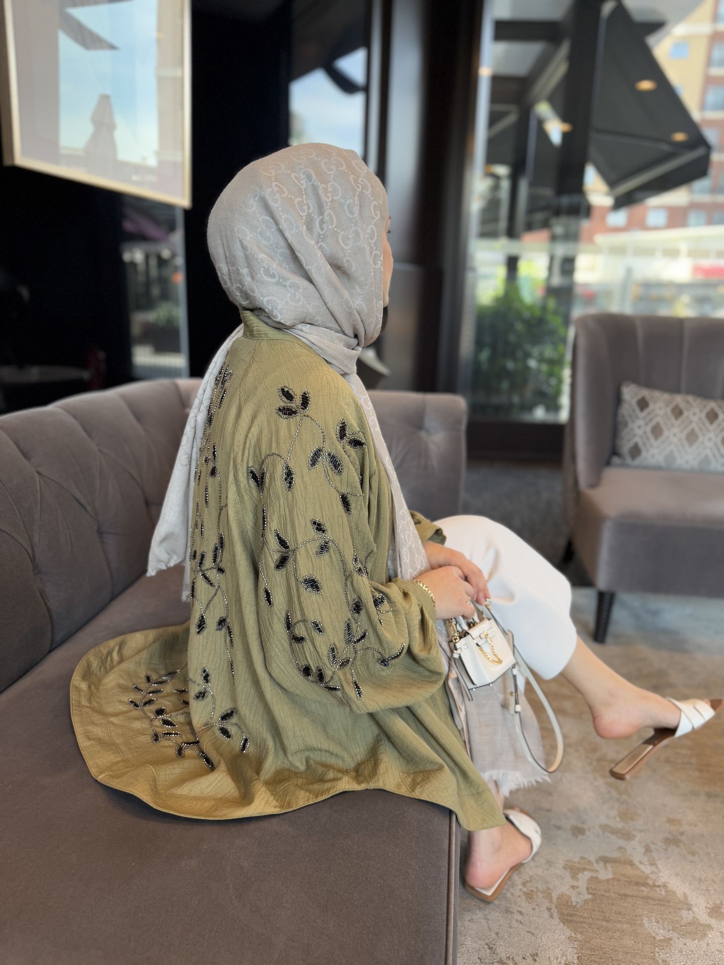Yaprak İşlemeli Kimono Yağ Yeşili