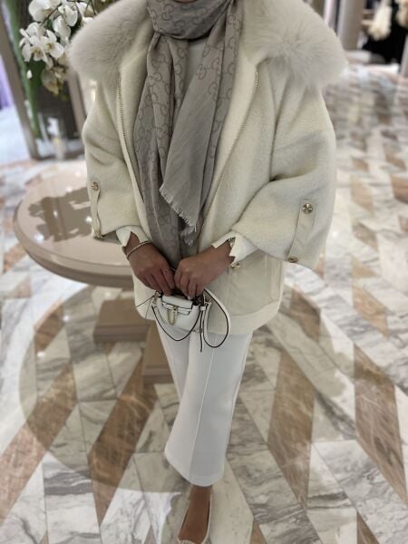 Angora Kürklü Kaban Ekru/Bej