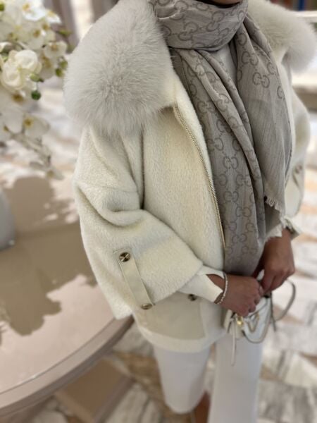 Angora Kürklü Kaban Ekru/Bej