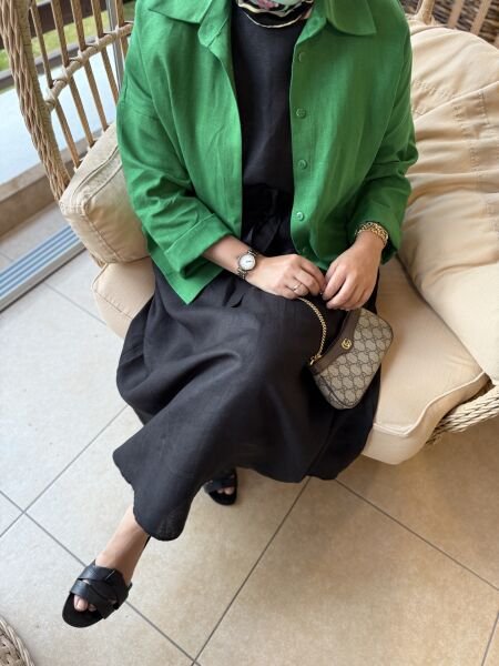 Sıfır Kollu Keten  Elbise Siyah