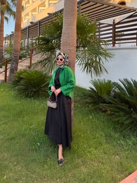 Sıfır Kollu Keten  Elbise Siyah