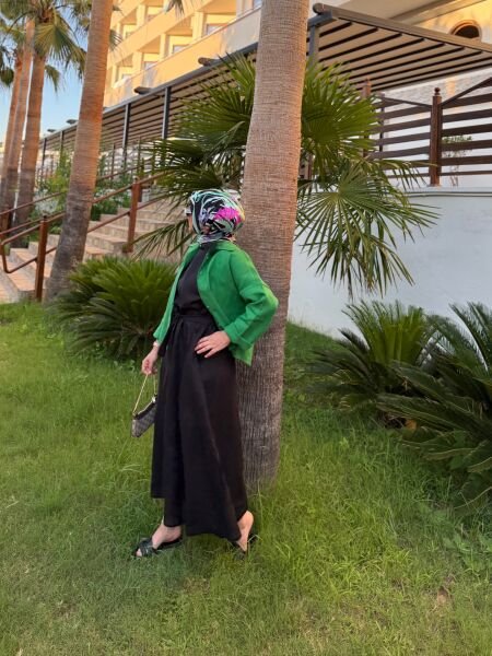 Sıfır Kollu Keten  Elbise Siyah