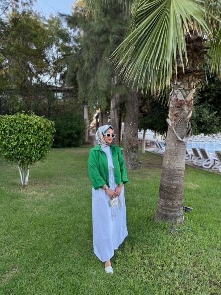 Sıfır Kollu Keten  Elbise Beyaz