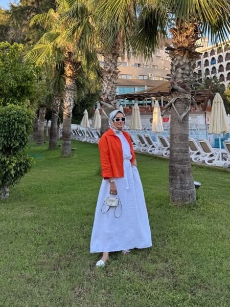 Sıfır Kollu Keten  Elbise Beyaz