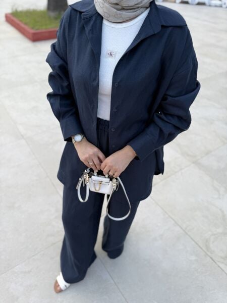 Oversize Keten Takım Lacivert