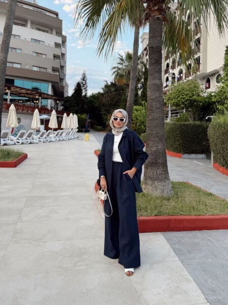 Oversize Keten Takım Lacivert