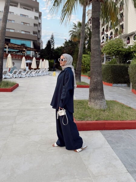 Oversize Keten Takım Lacivert