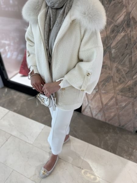Angora Kürklü Kaban Ekru/Bej