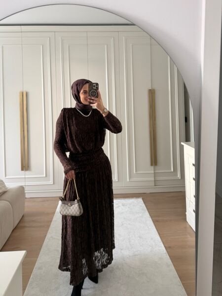 Dantel Elbise Kahverengi