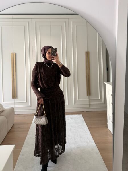 Dantel Elbise Kahverengi