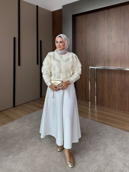 İthal Dantelli Hırka Ekru