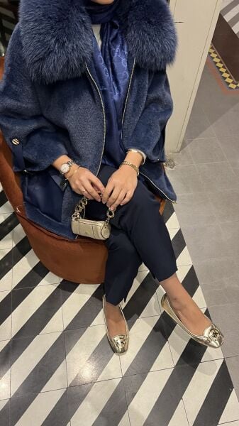 Angora Kürklü Kaban Lacivert