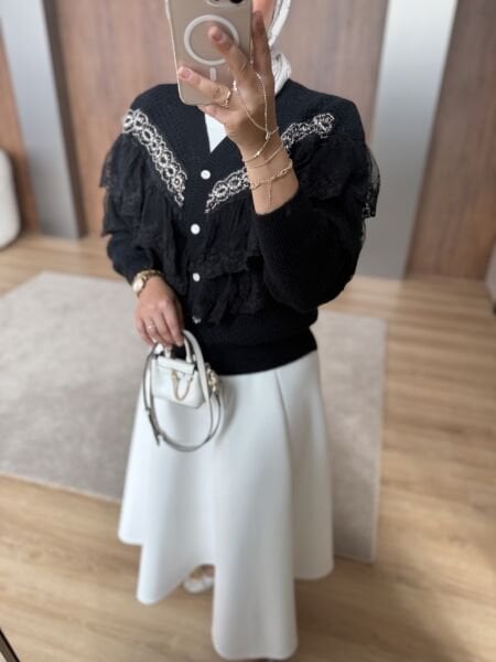 İthal Dantelli Hırka Siyah