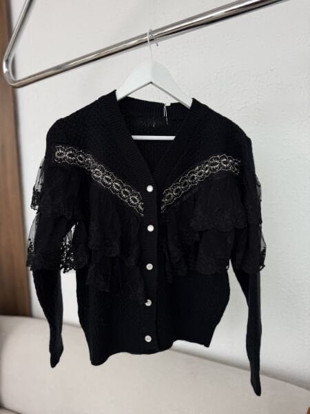 İthal Dantelli Hırka Siyah