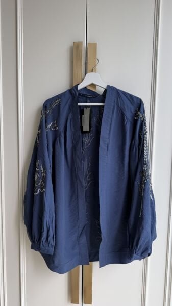 İşlemeli Ceket İndigo