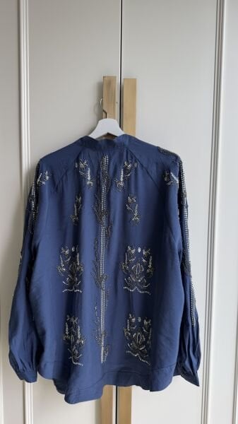 İşlemeli Ceket İndigo