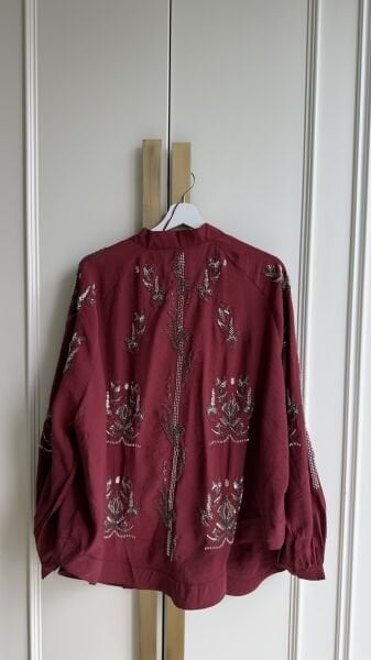 İşlemeli Ceket Bordo