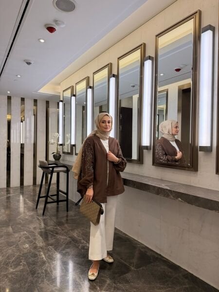 İşlemeli Ceket Kahverengi