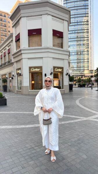 Uzun Tül Kimono Ekru