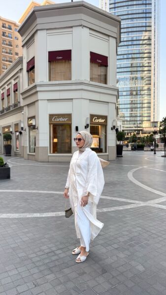 Uzun Tül Kimono Ekru