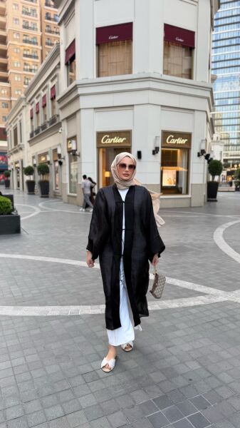 Uzun Tül Kimono Siyah