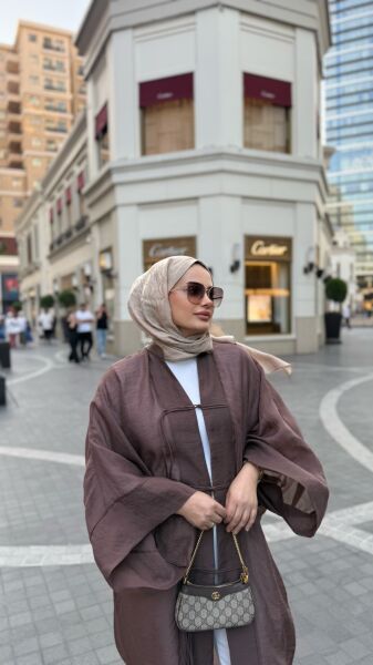 Uzun Tül Kimono Kahverengi
