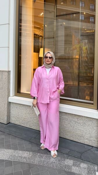 Taşlı Tensel Takım Pembe