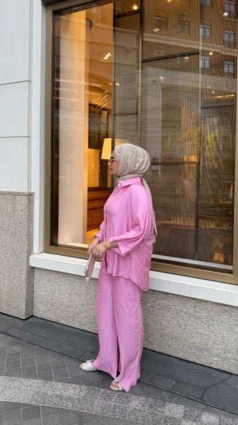 Taşlı Tensel Takım Pembe