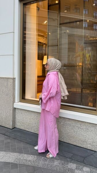 Taşlı Tensel Takım Pembe