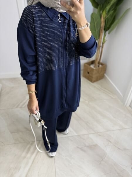 Işıltılı Takım Lacivert