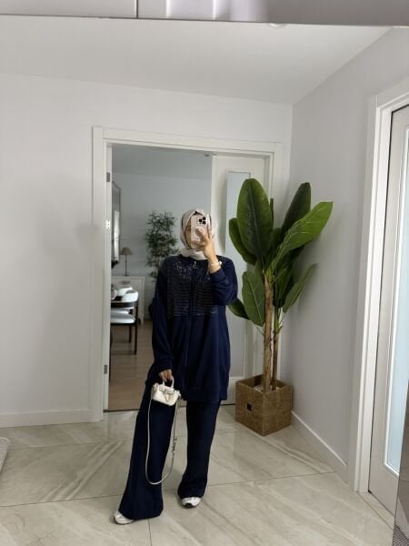 Işıltılı Takım Lacivert