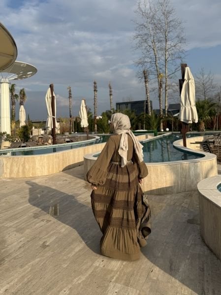 İnci Düğme Elbise Kahve