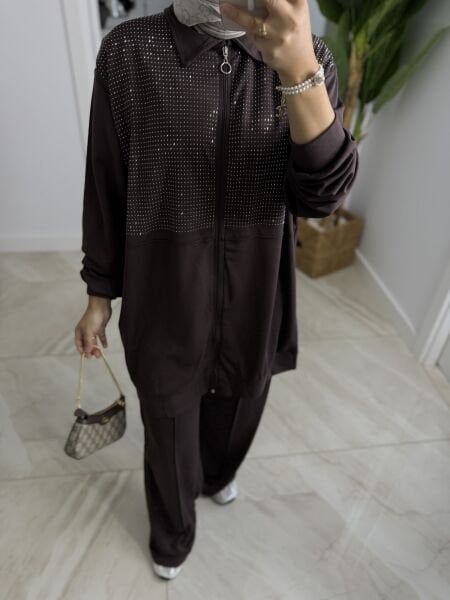 Işıltılı Takım Kahverengi