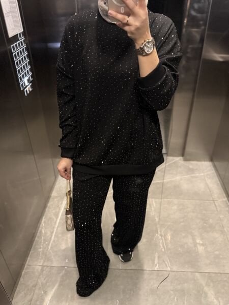 Taşlı Takım Siyah