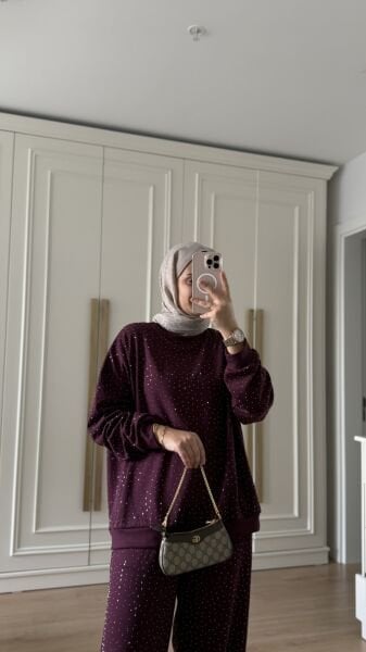 Taşlı Takım Bordo