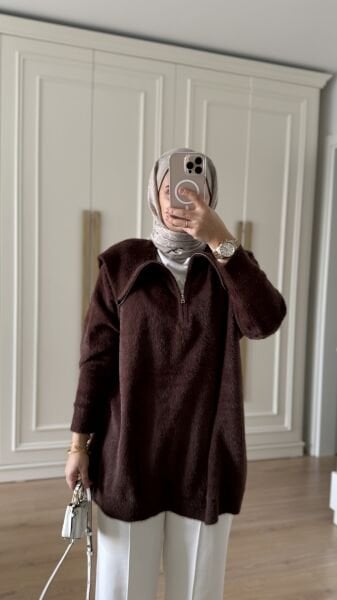 Fermuarlı Angora Kazak