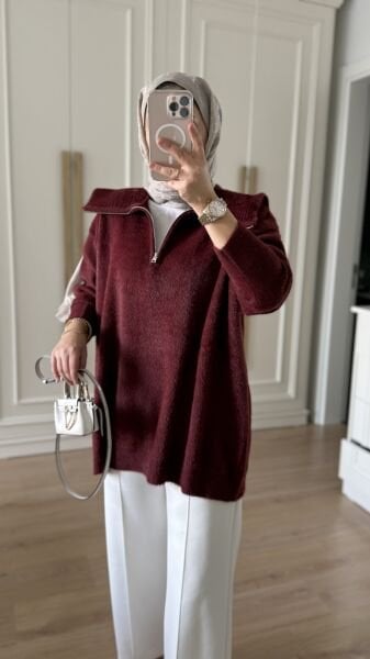 Fermuarlı Angora Kazak