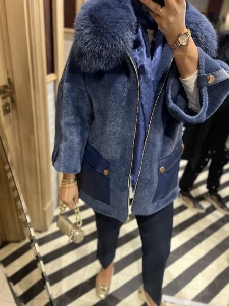 Angora Kürklü Kaban LACİVERT