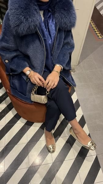 Angora Kürklü Kaban LACİVERT