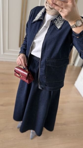 İnci Yakalı Kot Takım