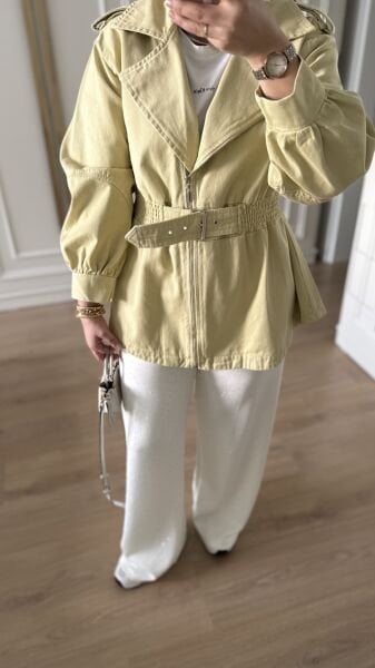 Belden Oturtmalı Kot Ceket Sarı