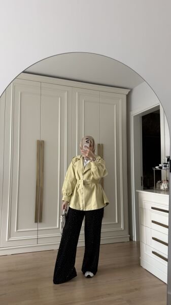 Belden Oturtmalı Kot Ceket Sarı