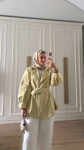 Belden Oturtmalı Kot Ceket Sarı