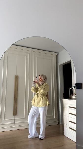 Belden Oturtmalı Kot Ceket Sarı