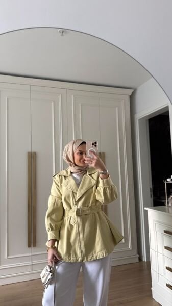 Belden Oturtmalı Kot Ceket Sarı