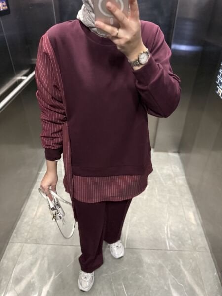 Gömlek Detaylı Takım Bordo